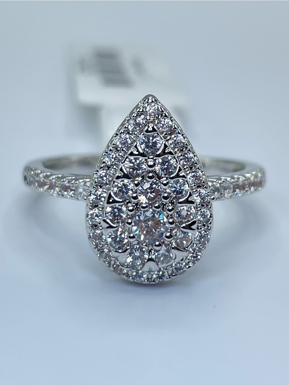 Swarovski Crystal Elements White Crystal Cluster Teardrop Bridal Ring Sz 7.5